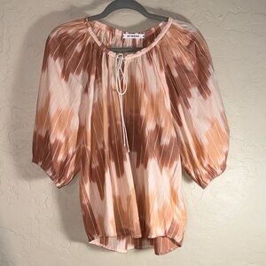 Nymane 100% cotton sustainable bubble sleeve tie neck blouse size medium